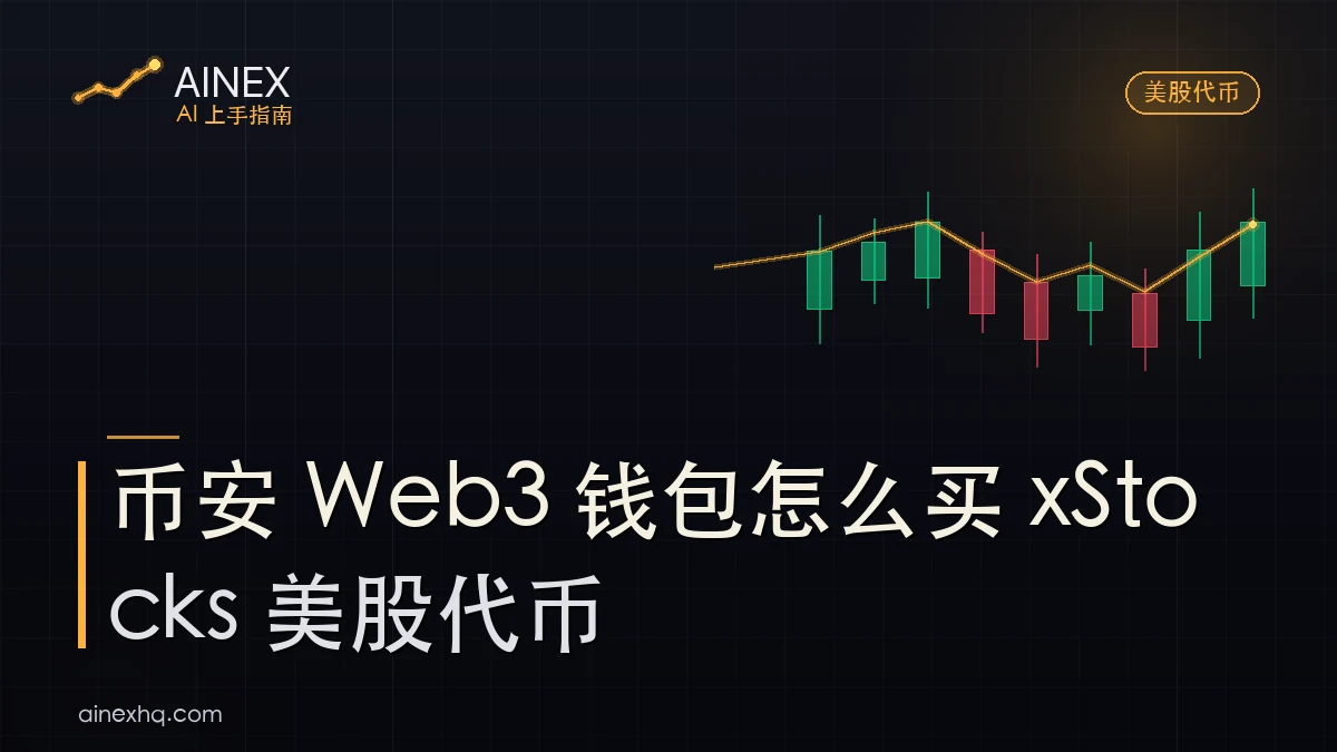币安 Web3 钱包买 xStocks 流程示意：划转 SOL 到 Solana、在 Swap 里搜代号、确认 gas
